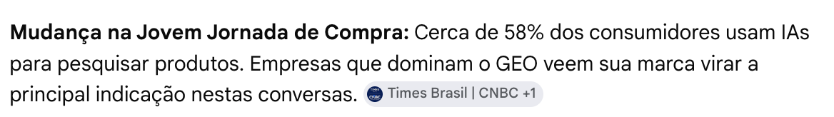 Dado: 58% dos consumidores usam IAs para pesquisar produtos; empresas que dominam GEO viram a principal indicação